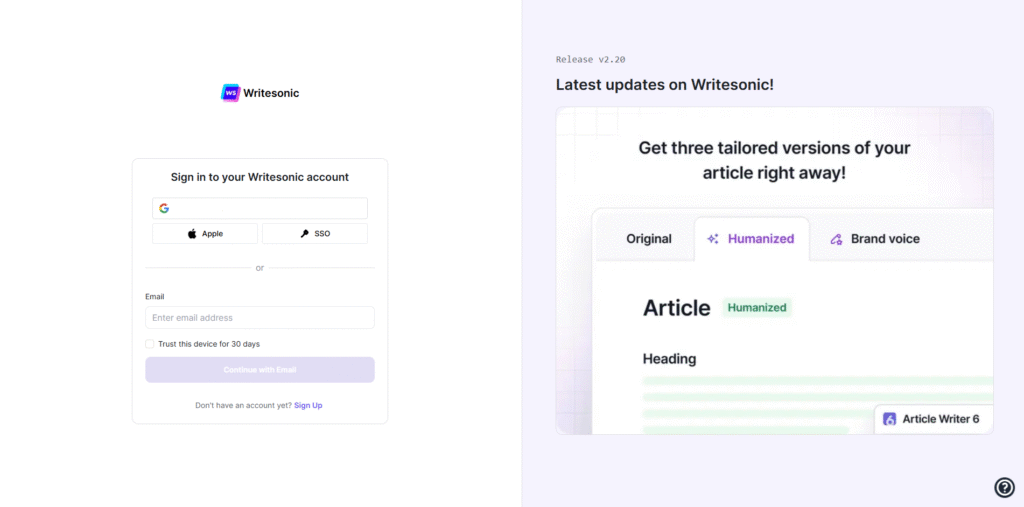 How to use Writesonic: Sign-up