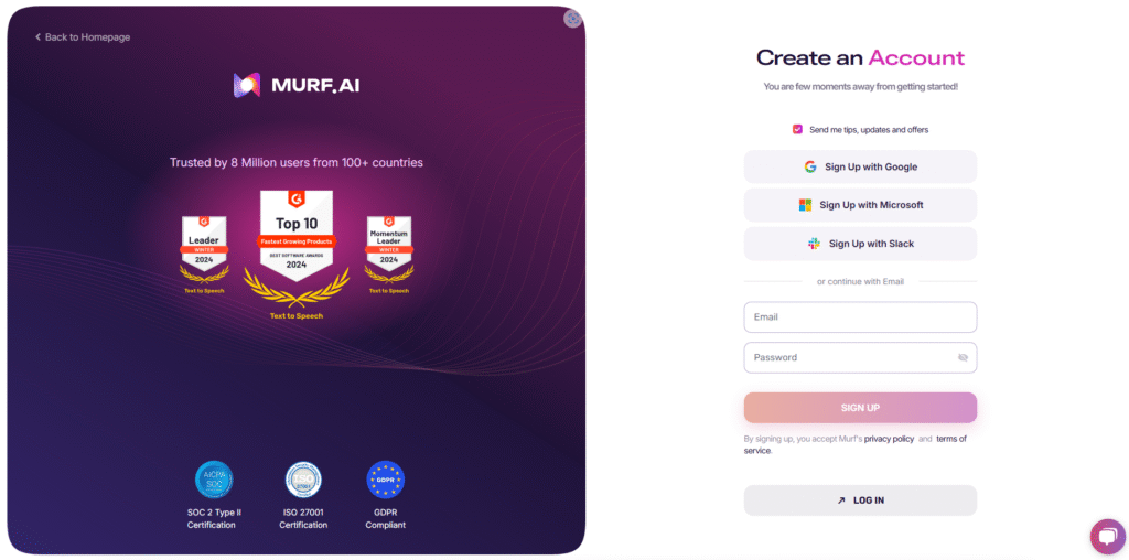 How to sign up Murf AI