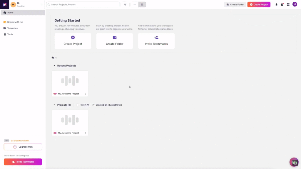 How to create a new project MurfAI